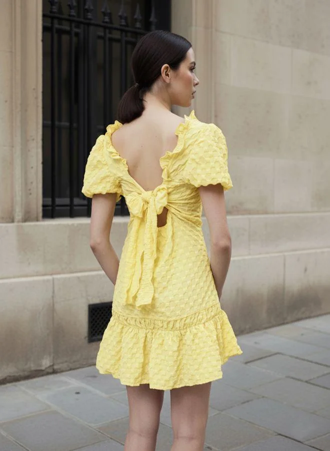 Freehand  Women Regular Fit Textured Square Neck Half Sleeves Ruffle Dress for Women | Best Price UAE